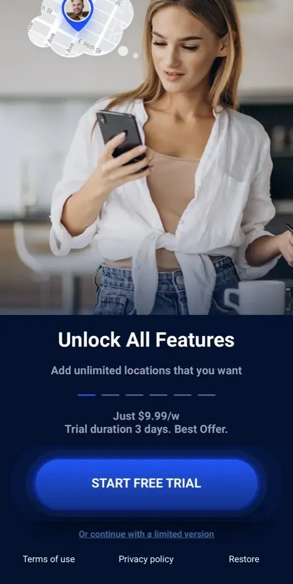 Get Location paywall screen