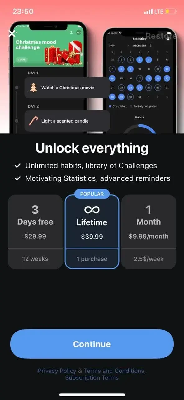 GetHabit paywall screen
