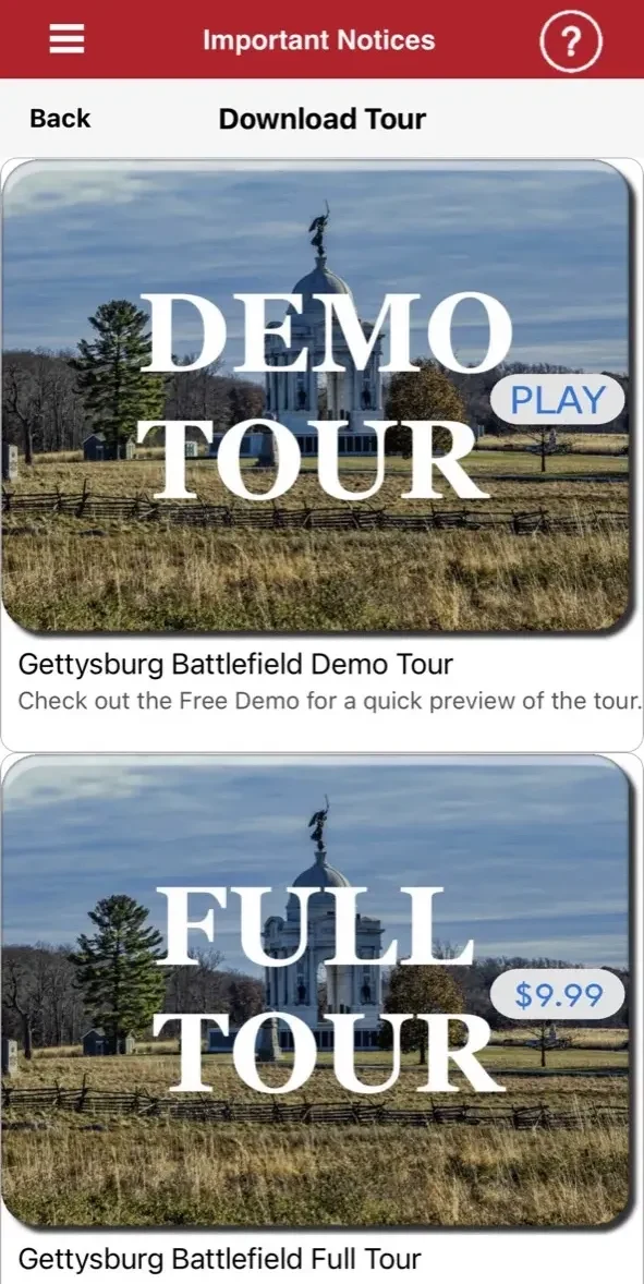 Gettysburg Battle Auto Tour paywall screen