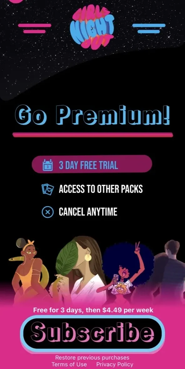 Girls Night Out. paywall screen