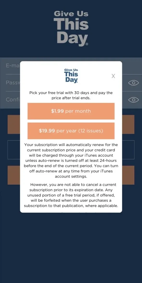 Give Us This Day paywall screen