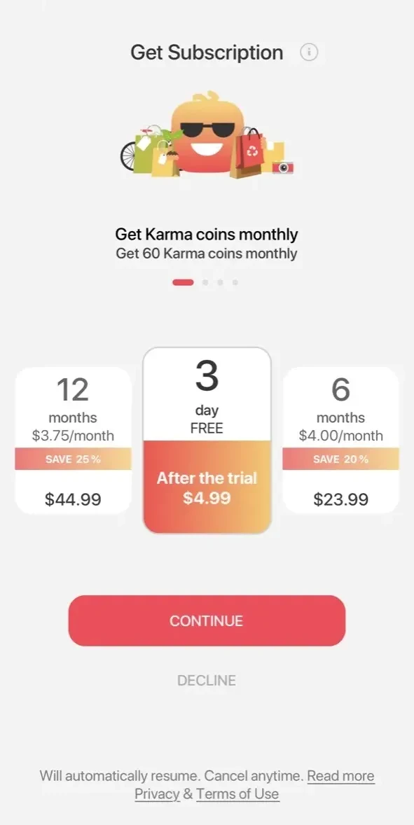 GiveAway paywall screen