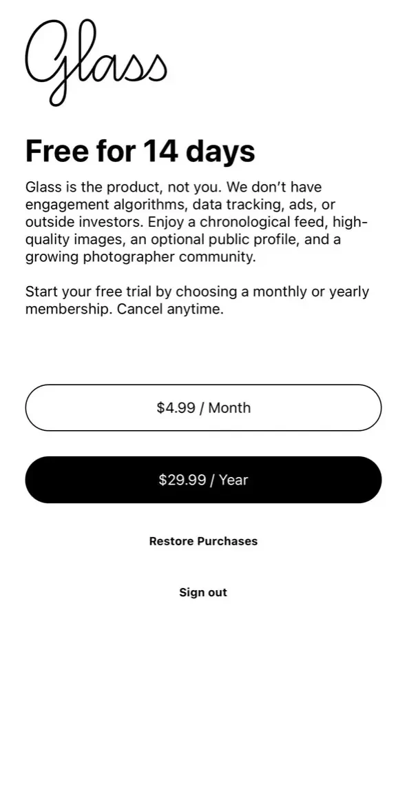 Glass paywall screen
