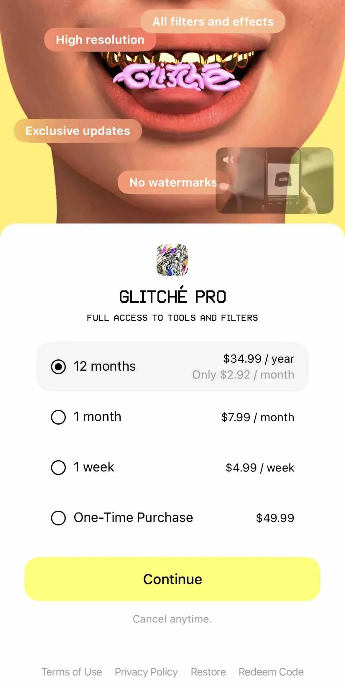 Glitché paywall screen