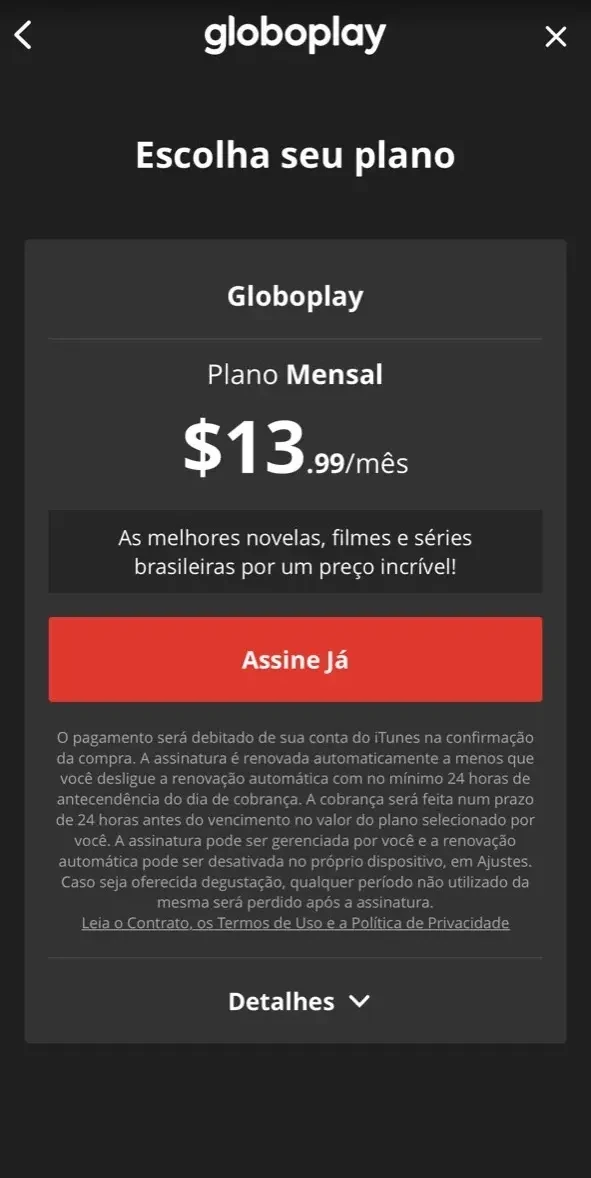 Globoplay paywall screen