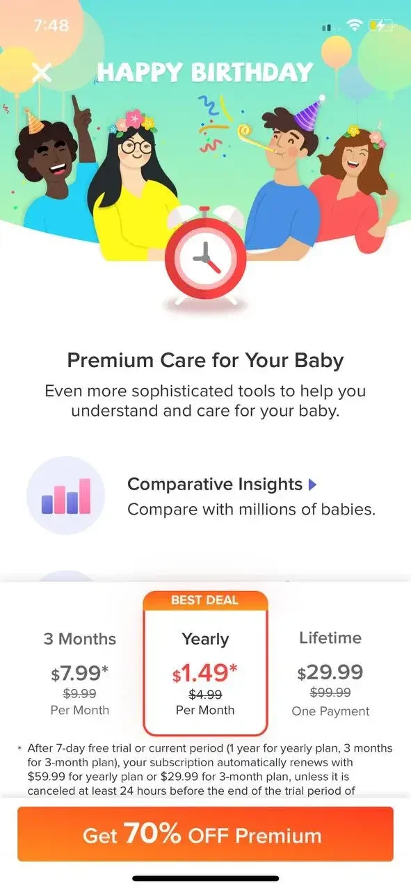 Glow Baby Tracker paywall screen