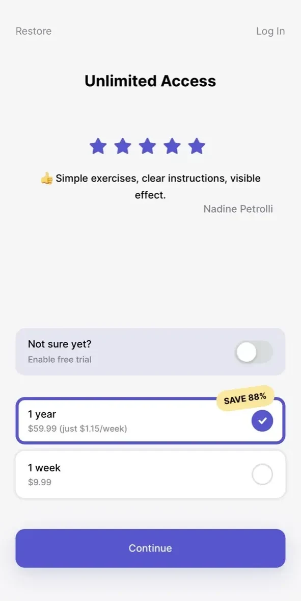 Glowbe paywall screen