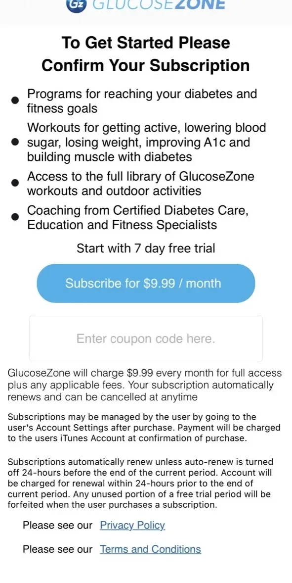 GlucoseZone paywall screen