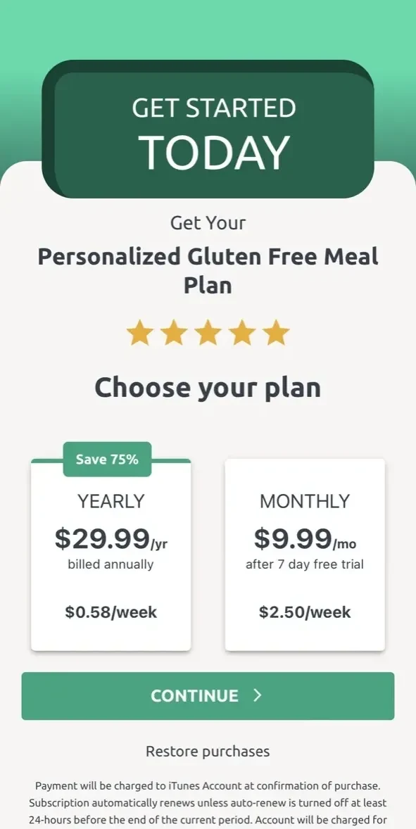 Gluten paywall screen