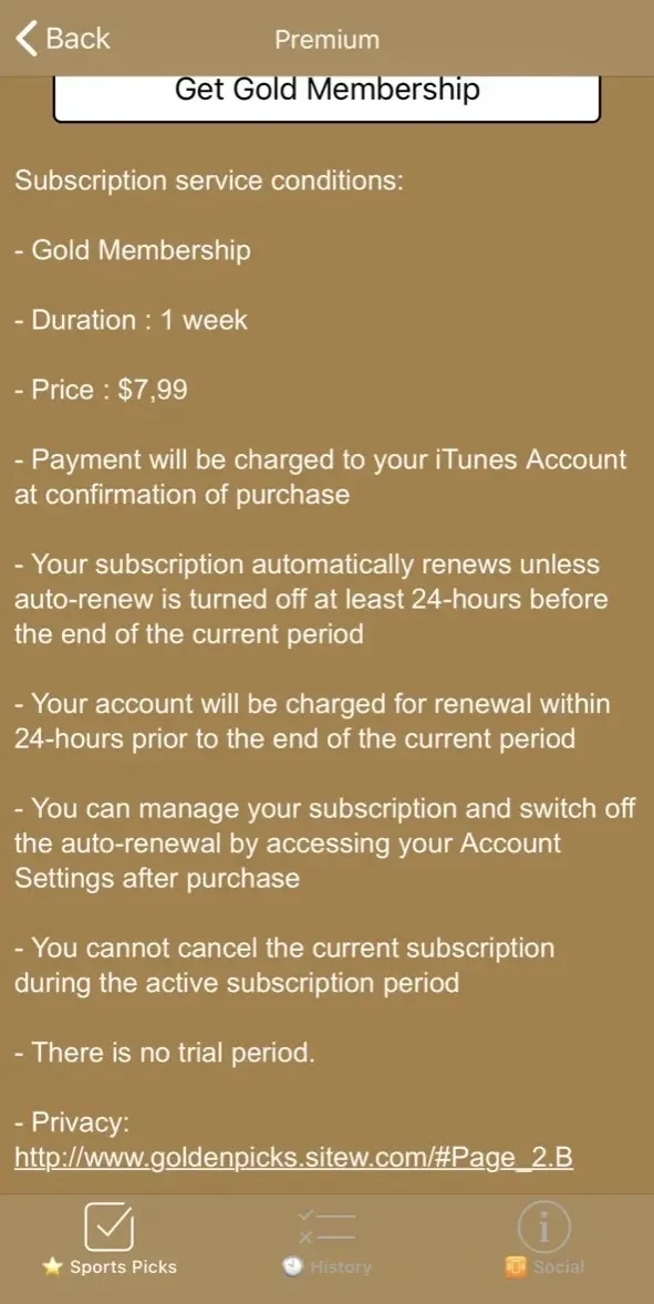 Golden Picks paywall screen