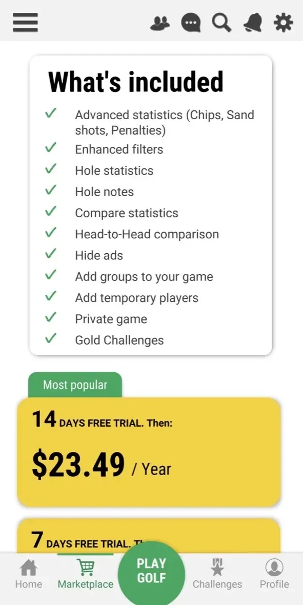 Golf GameBook Scorecard paywall screen