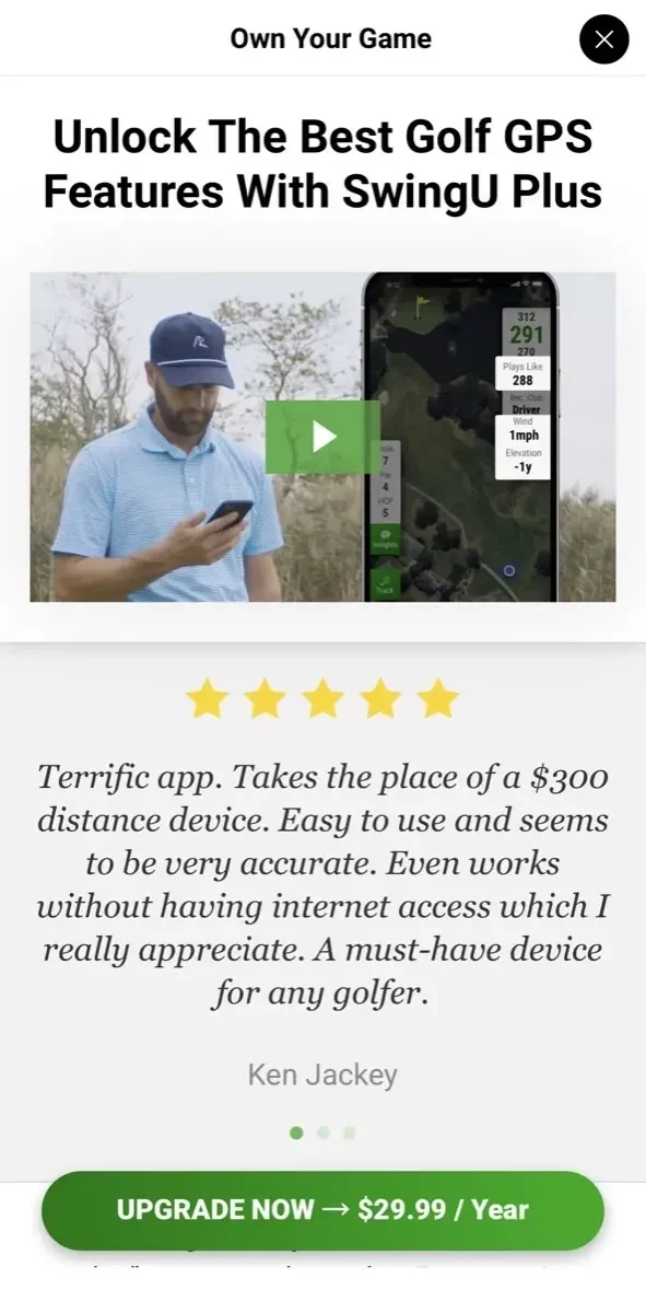 Golf GPS Range Finder paywall screen