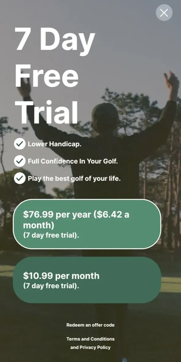 Golf Guru paywall screen