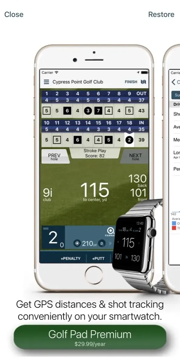Golf Pad GPS Rangefinder paywall screen