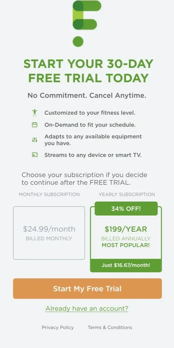 GolfForever paywall screen