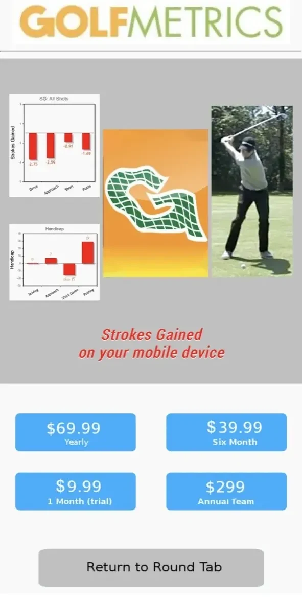 Golfmetrics paywall screen