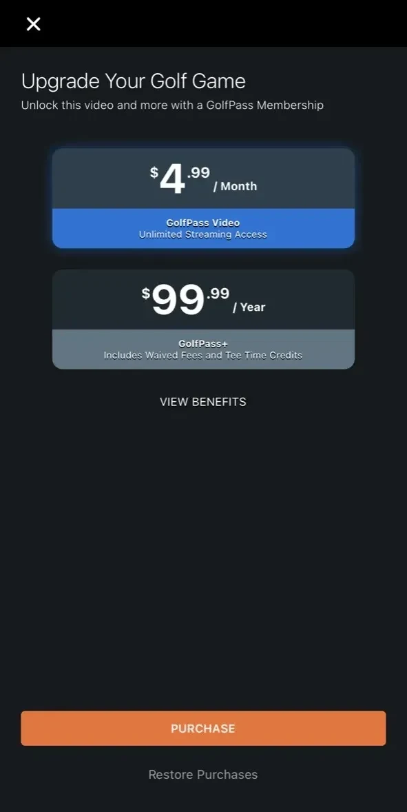 GolfPass paywall screen