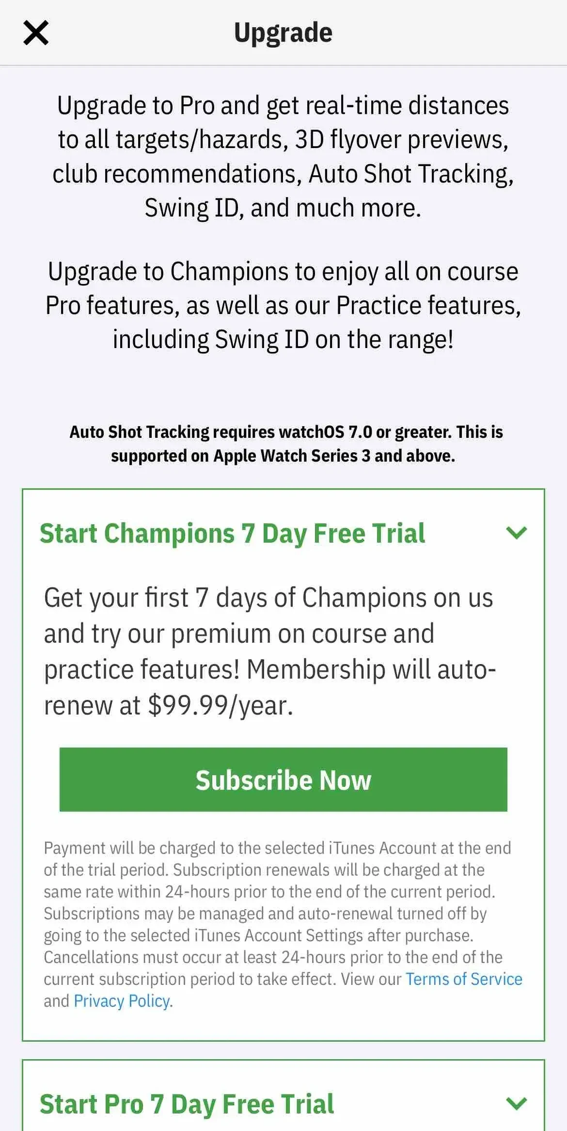 Golfshot Golf GPS Range Finder paywall screen