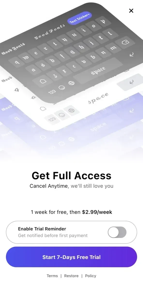 Good Fonts paywall screen
