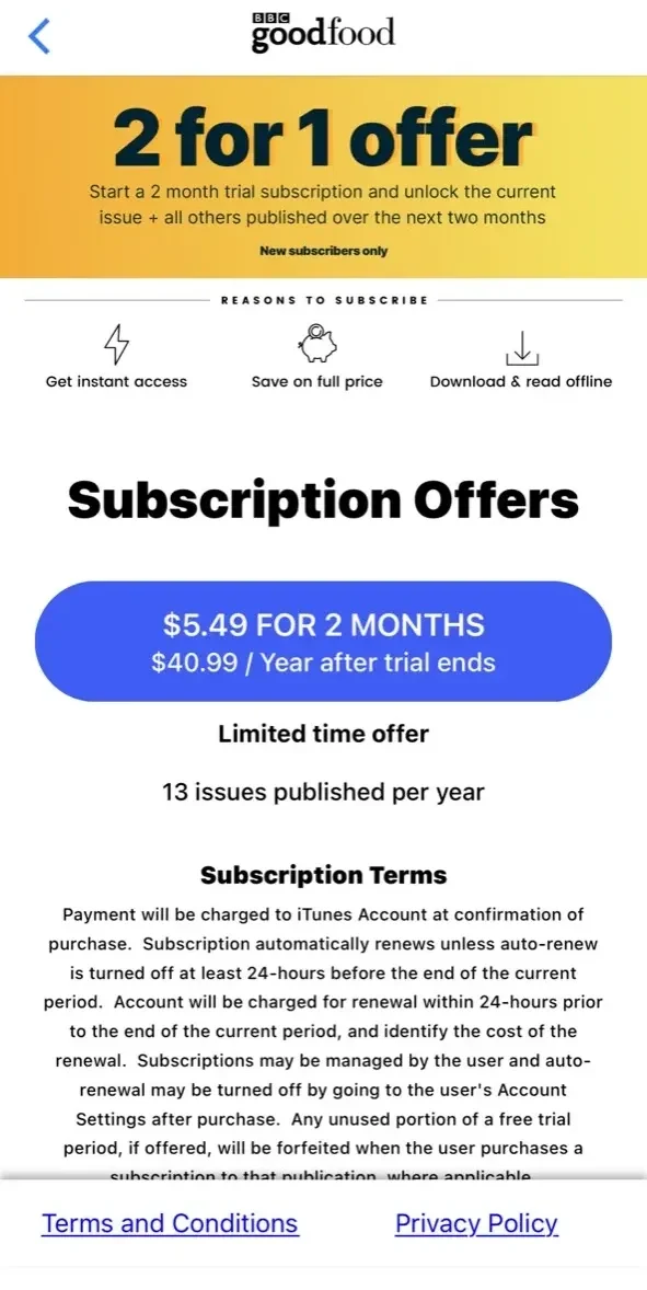 Good Food Magazine paywall screen