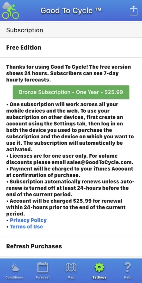 Good To Cycle paywall screen