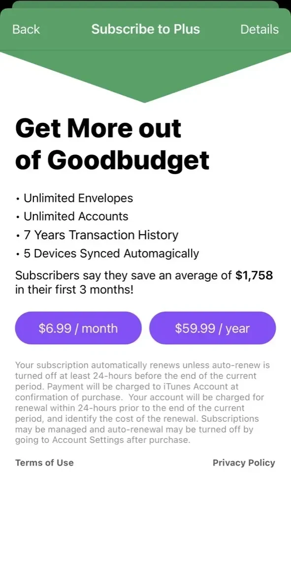 Goodbudget Budget Planner paywall screen