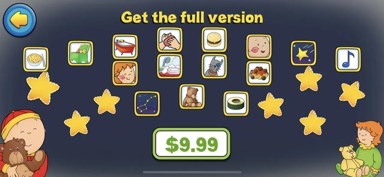 Goodnight Caillou paywall screen