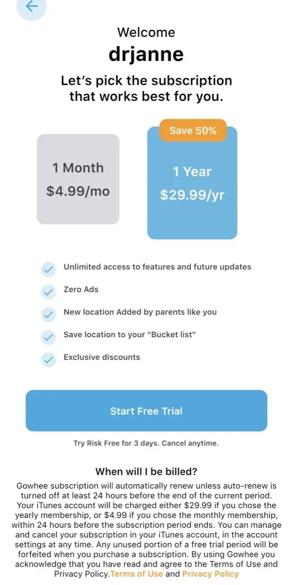 Gowhee paywall screen