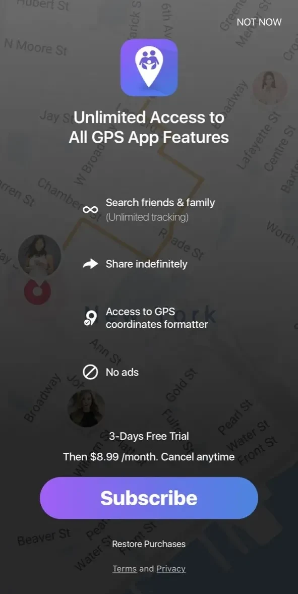 GPS App paywall screen