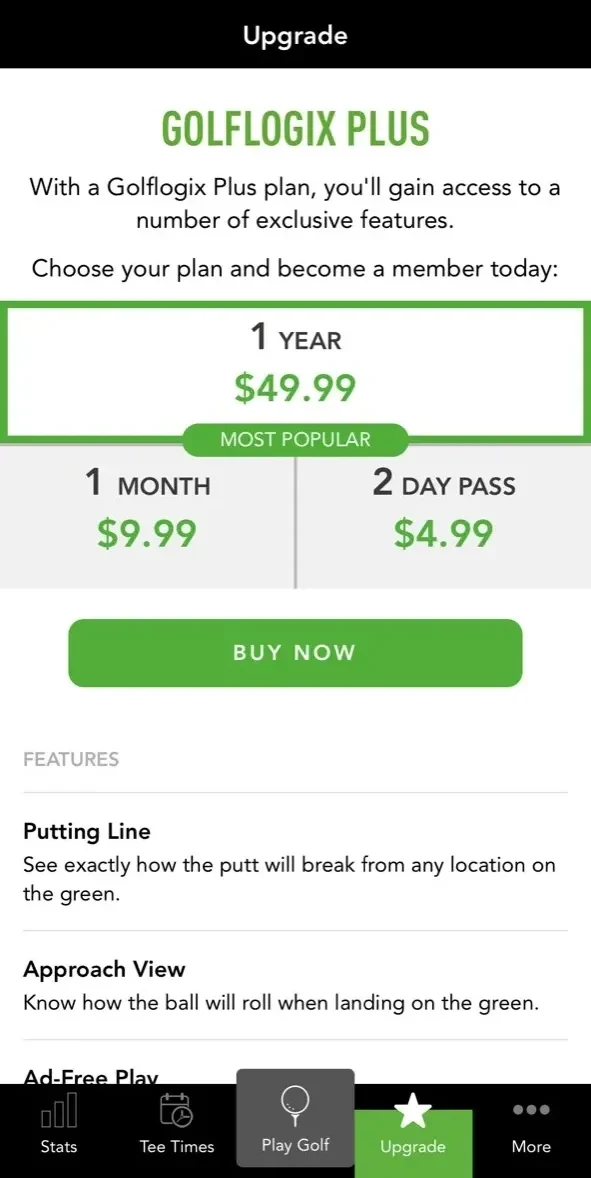 GolfLogix Golf GPS App paywall screen
