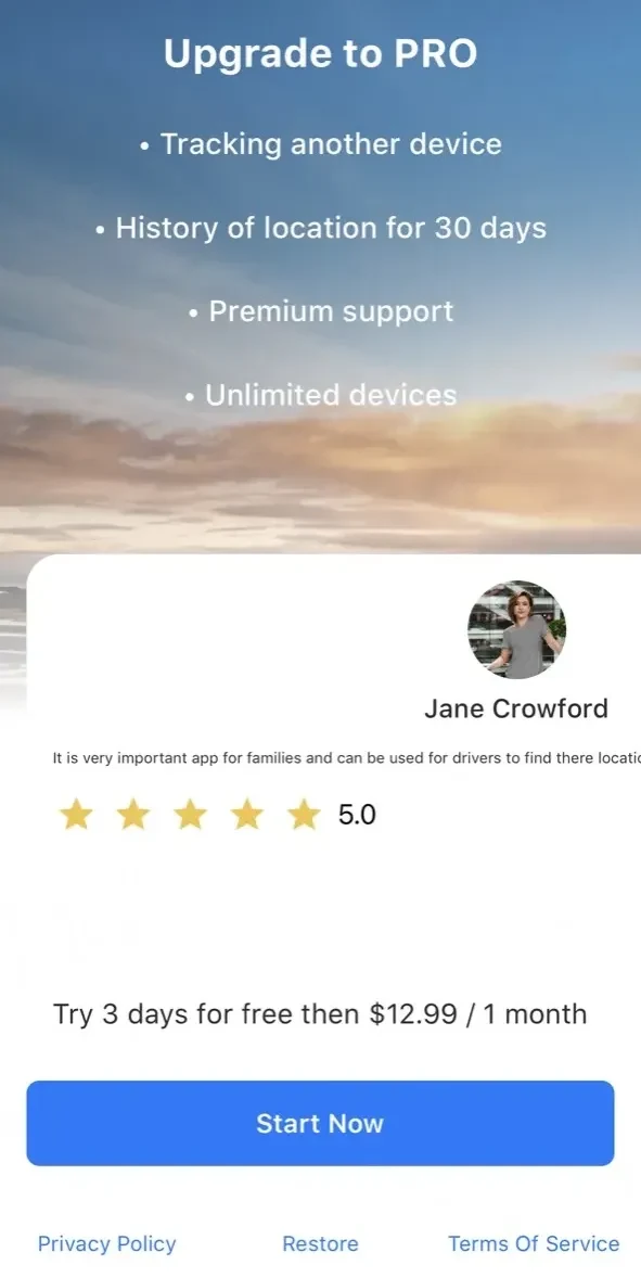 GPS Location Tracker paywall screen
