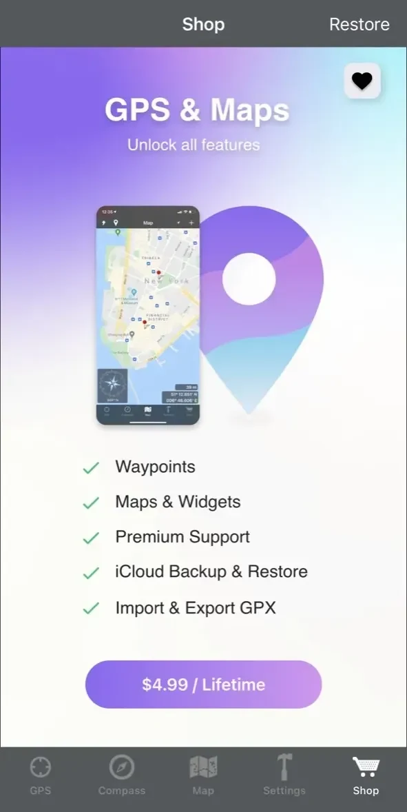 GPS & Maps paywall screen
