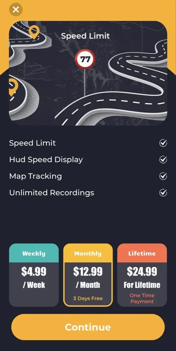 GPS Speedometer App paywall screen