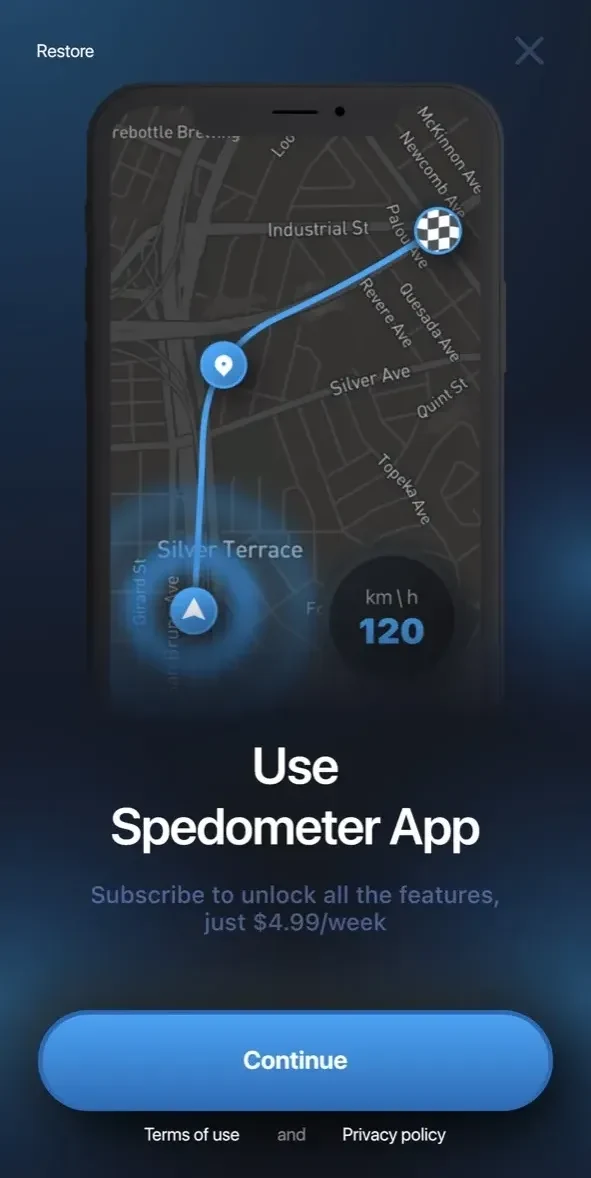 GPS Speedometer paywall screen