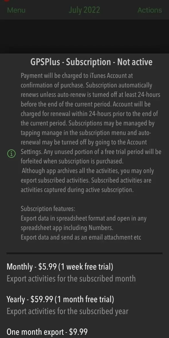 GPSPlus paywall screen