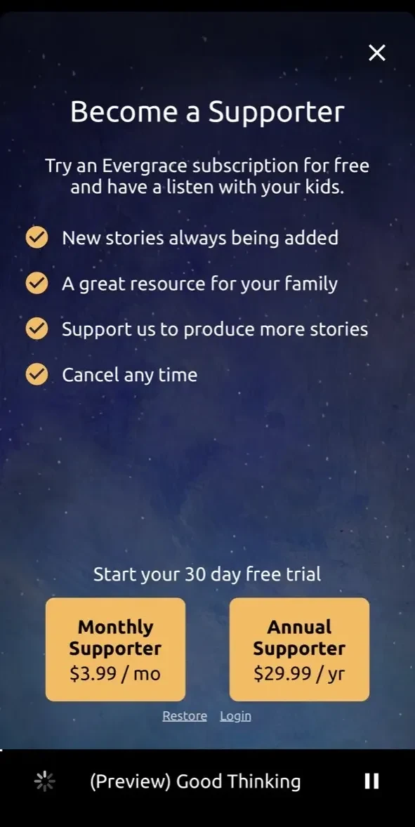 Evergrace paywall screen