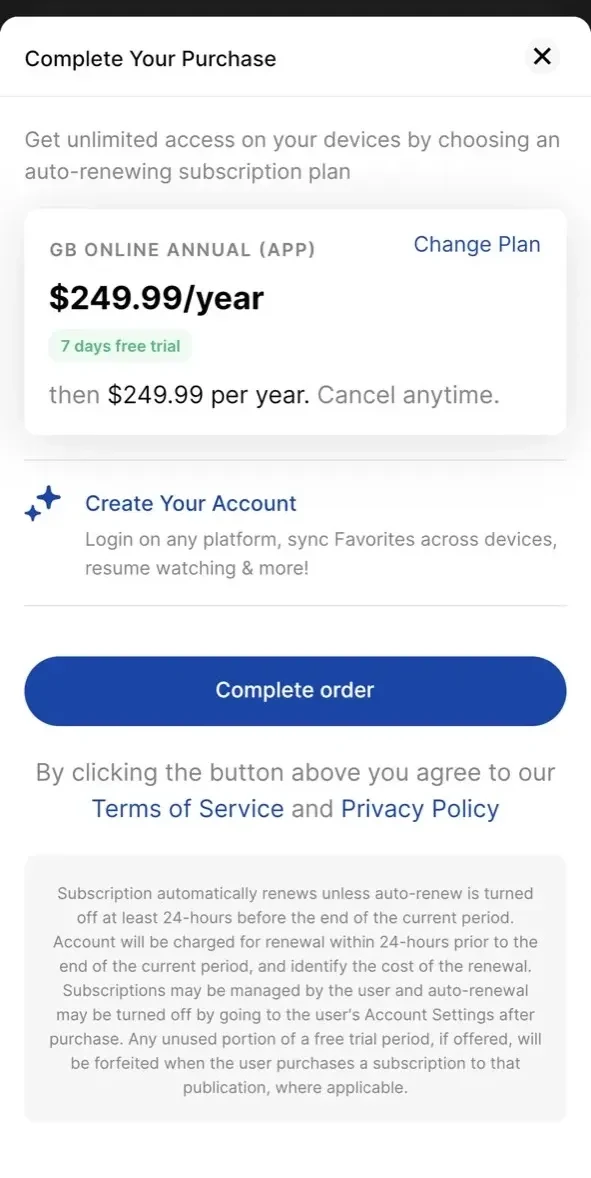Gracie Barra Online paywall screen
