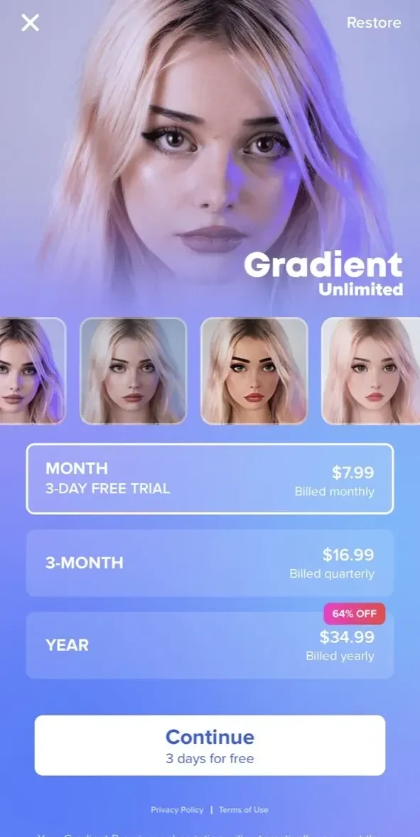 Gradient paywall screen