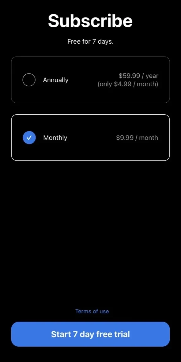 Grails paywall screen