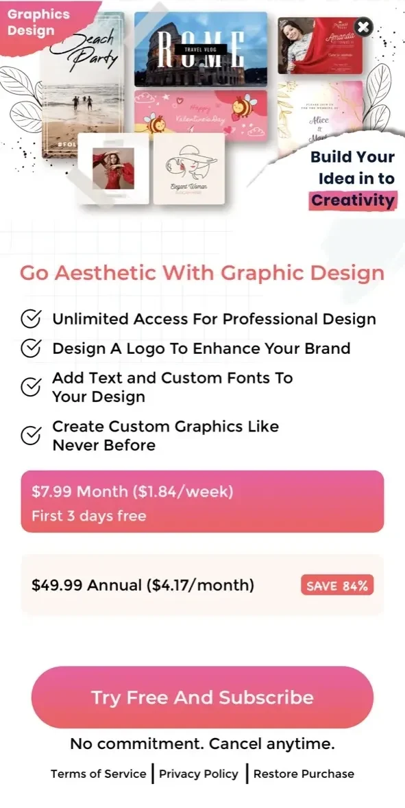 Graphic Design paywall screen