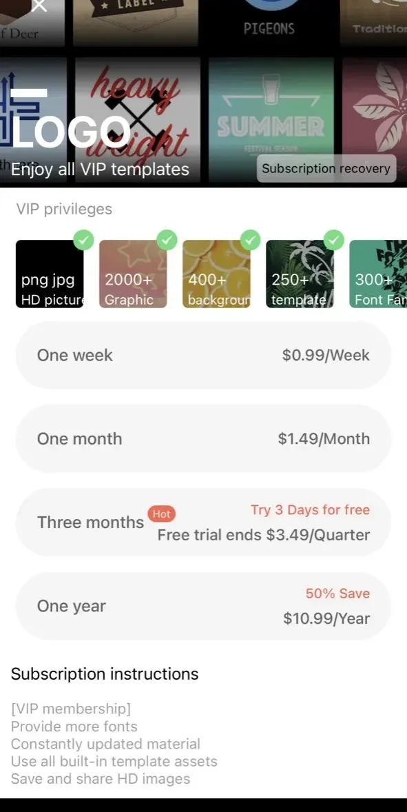 Graphic Designer paywall screen