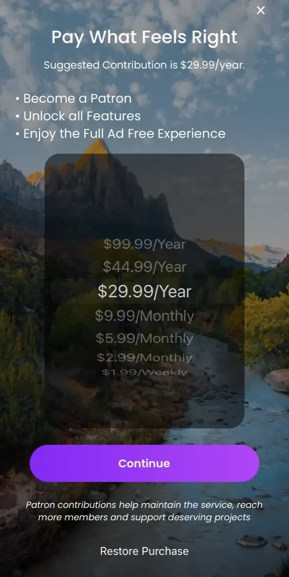 Gratitude paywall screen