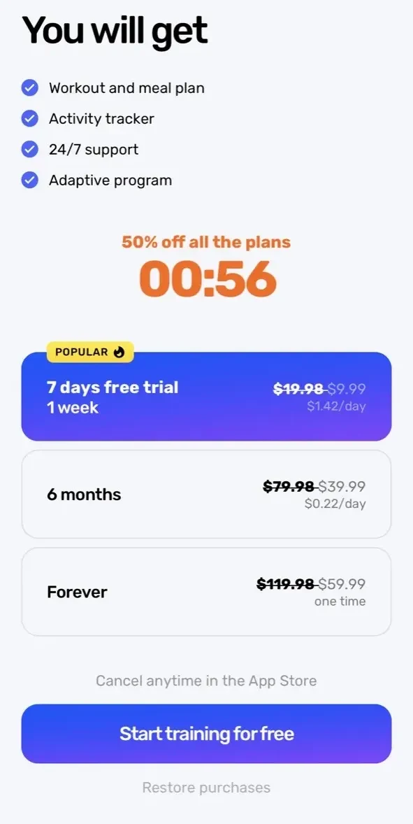 Gravity Fit paywall screen