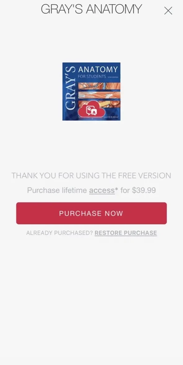 Gray's Anatomy Audio Hot Spots paywall screen