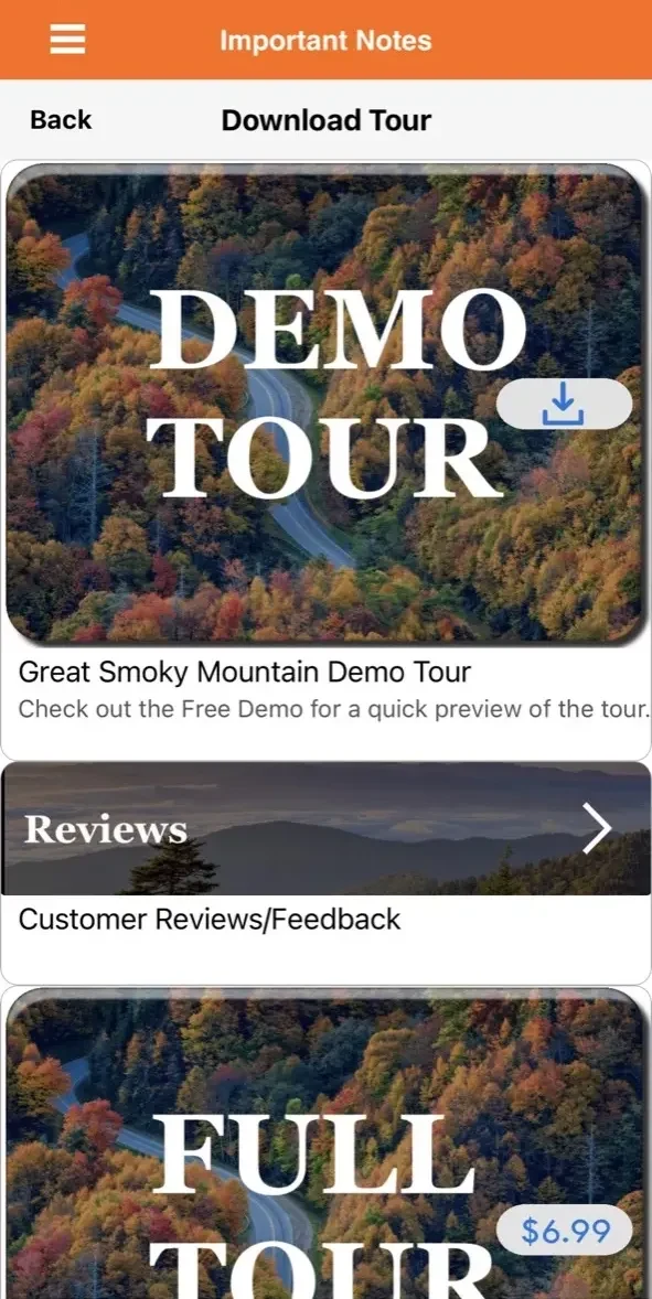 Great Smoky National Park Tour paywall screen