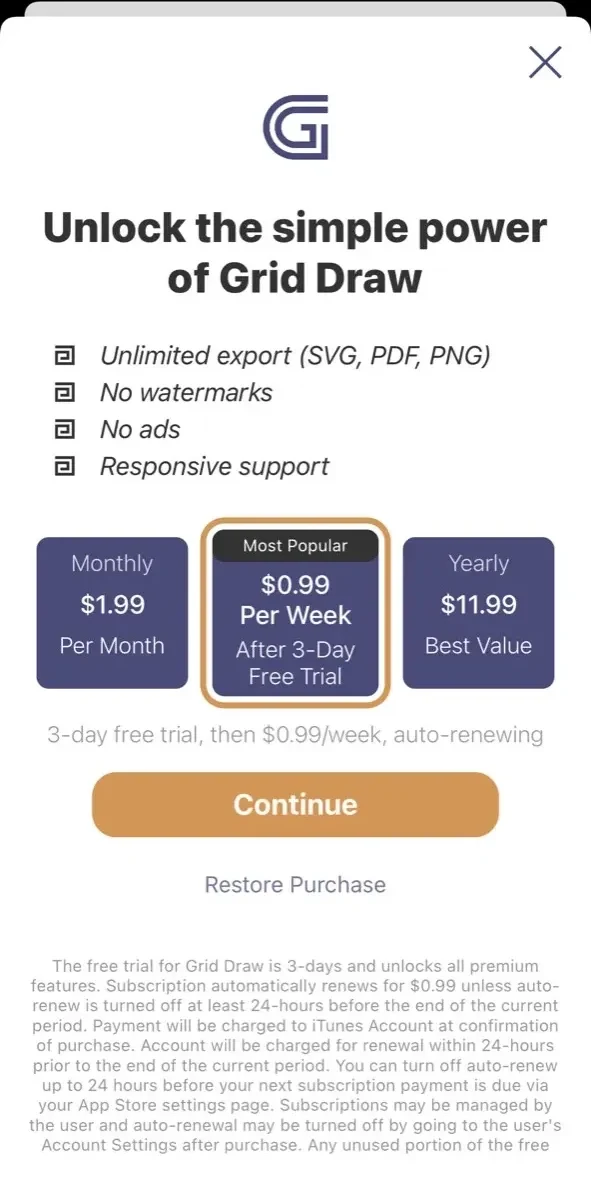 Grid Draw paywall screen