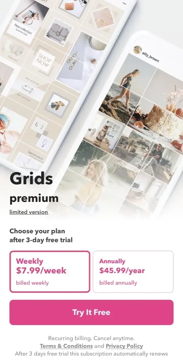 Grids paywall screen