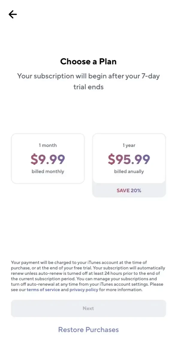 Gridwise paywall screen