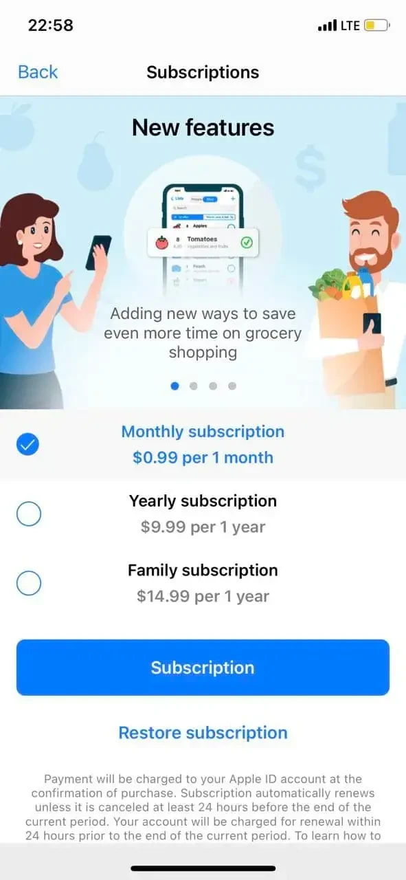 Grocery Gadget paywall screen