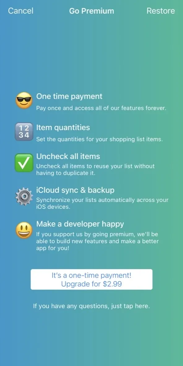 Grocery List ◎ paywall screen
